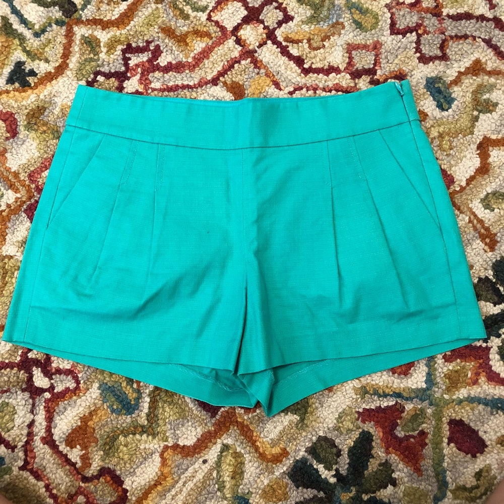 J. Crew Teal Front Pleat Shorts In Size 4
